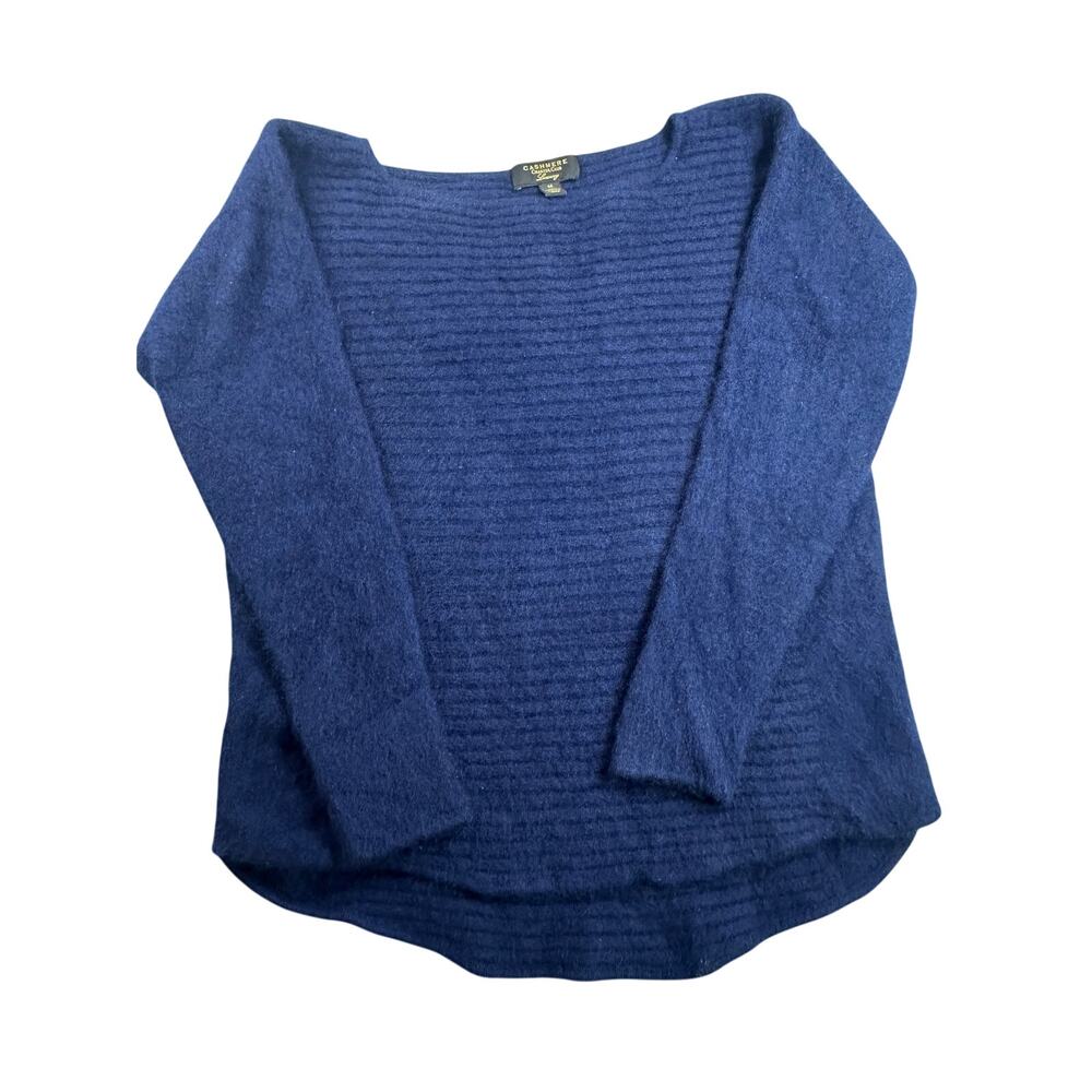 Charter Club Luxury 100% Cashmere Sweater Navy Blue Ribbed Boatneck